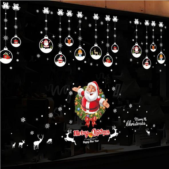 COMBO DECAL DÁN TƯỜNG NOEL - Ông già Noel kết hợp Rèm Cầu tuyết