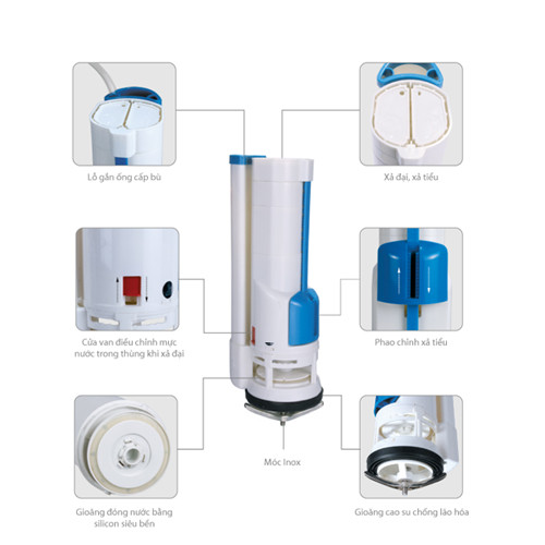 Bộ xả paradise - Van xả nước bồn cầu liền khối 2 nhấn HKC-VX06-101