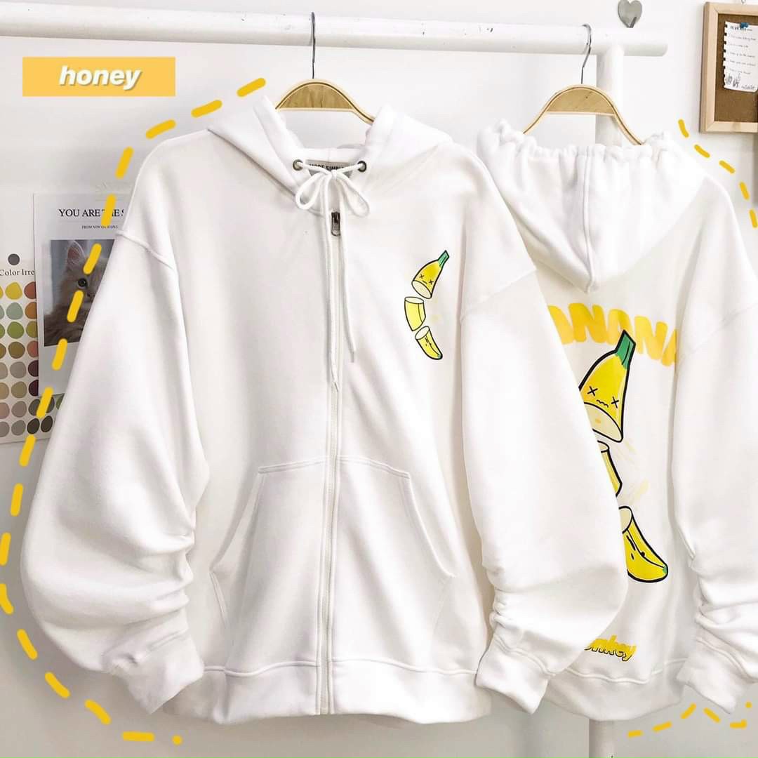 Áo khoác nữ , áo khoác nam , áo khoác cặp đôi vải nỉ ngoại chữ BANANA chống nắng chống lạnh tốt