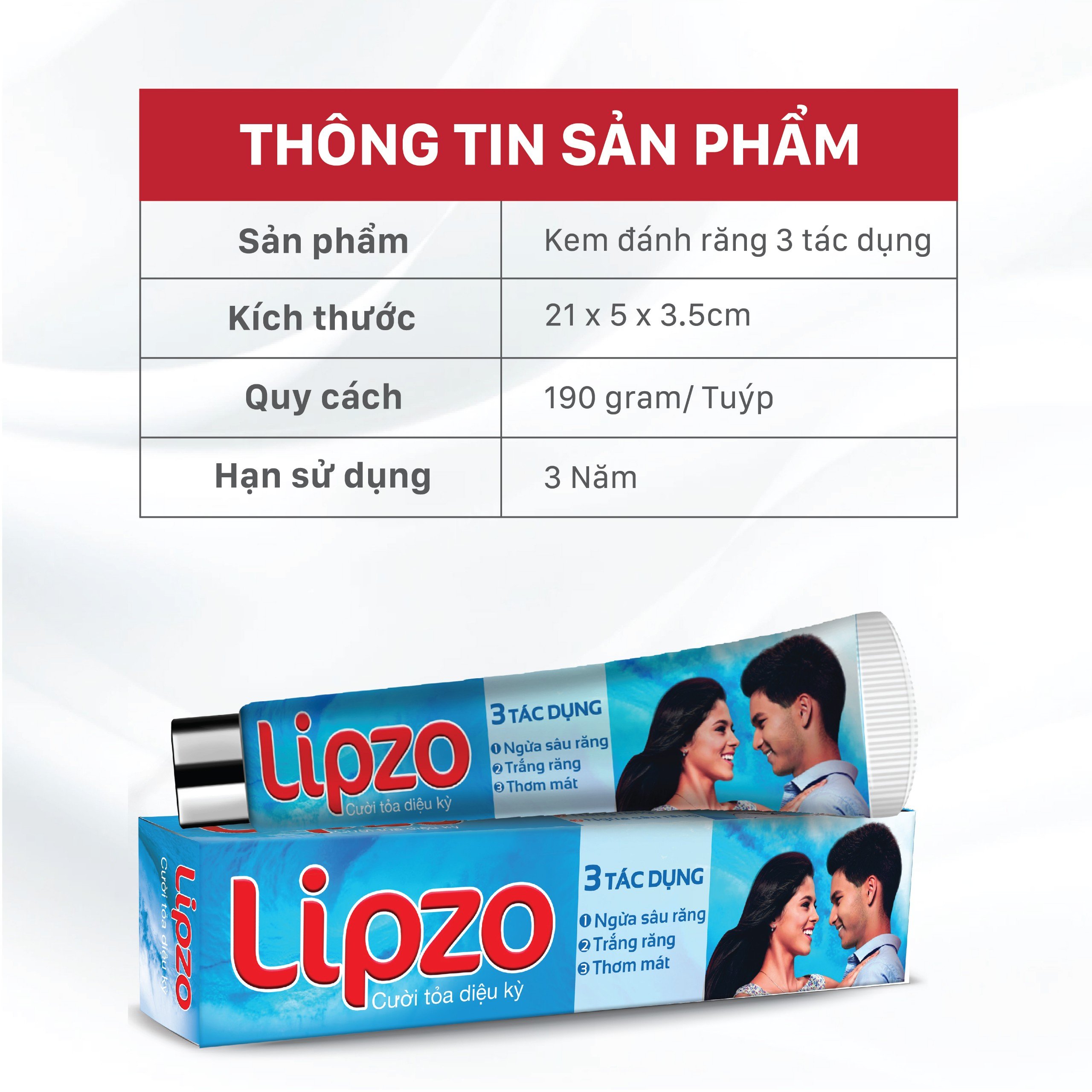 Kem Đánh Răng 3 Tác Dụng (Tuýp 190g) Thành Phần Thiên Nhiên, Ngừa Sâu Răng, Trắng Răng, Cho Hơi Thở Thơm Mát