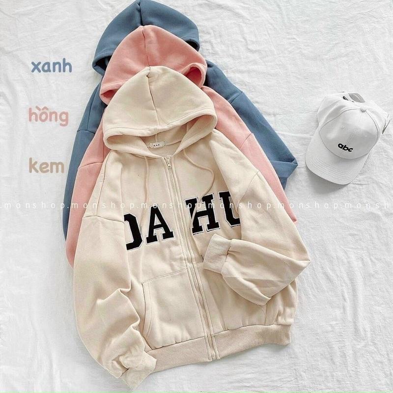 Áo khoác nỉ ngoại dây kéo có nón thêu chữ unisex ulzzang nam nữ AN945