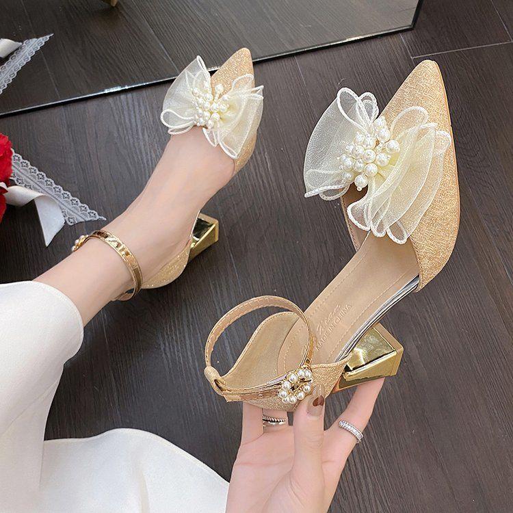 Giày Cao Gót Đính Nơ Phối Ren Xinh Xắn Dành Cho Cô Dâu