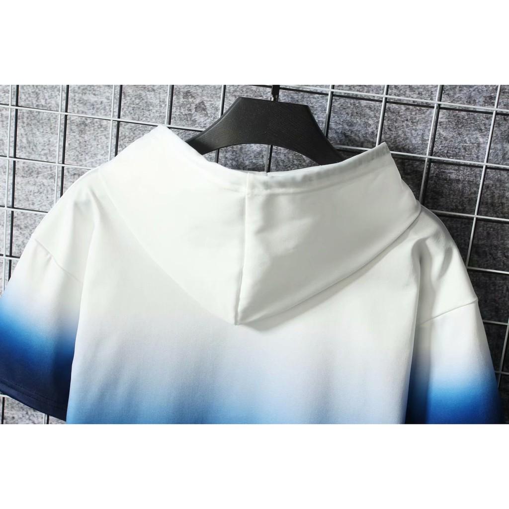 Áo Hoodie Tay Ngắn Dáng Rộng Phối Màu Gradient Thời Trang Mùa Hè