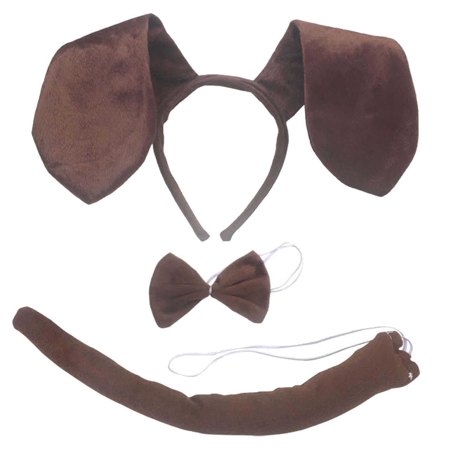 Dog Ears Headband Tail Bowtie Set Headwear Animal Ears Headband Costume Hair Hoop Dog Ears and Long Tail for Party Prom Women