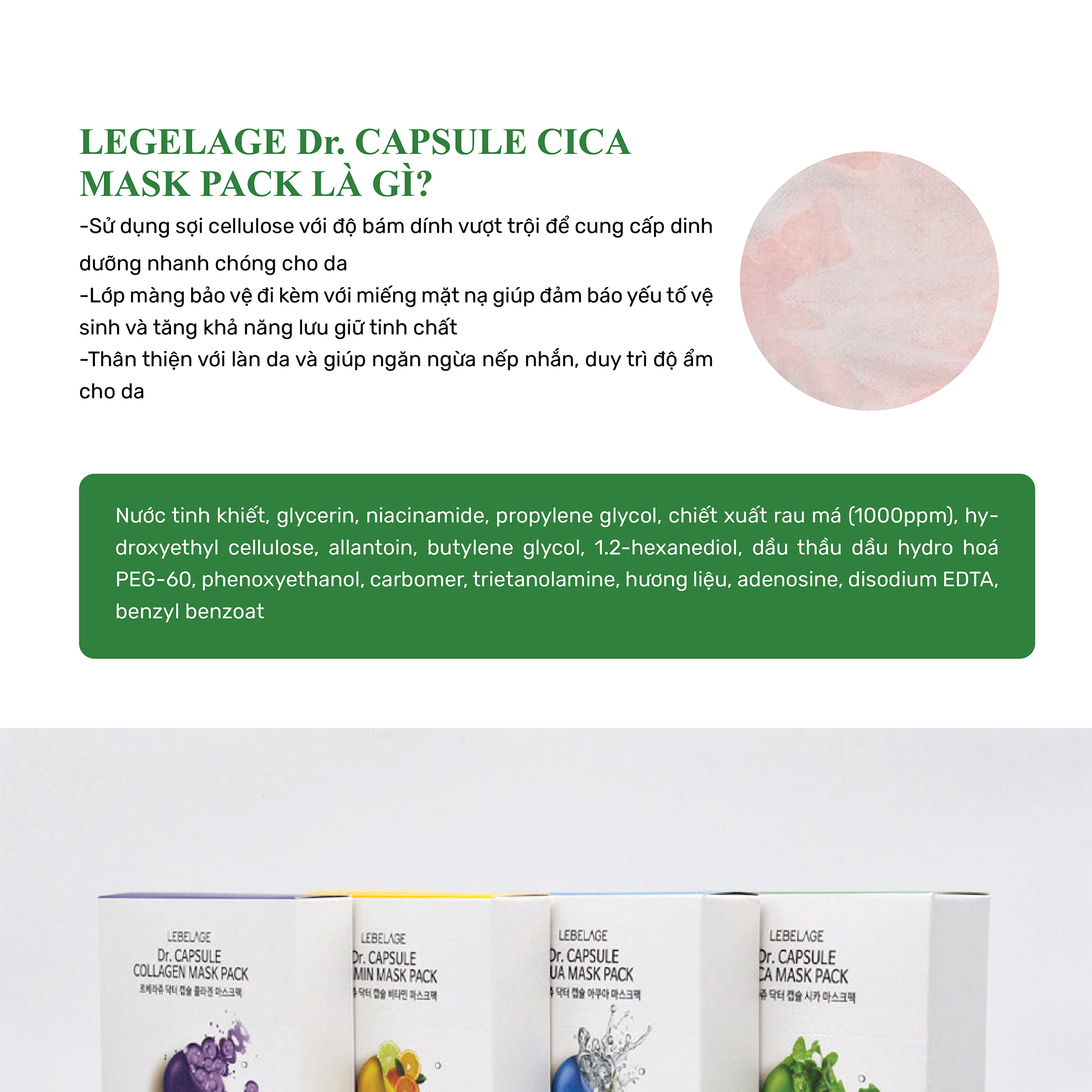Mặt Nạ Rau Má Cica Làm Dịu Giảm Kích Ứng Da Lebelage Dr.capsule Hàn Quốc 25ml