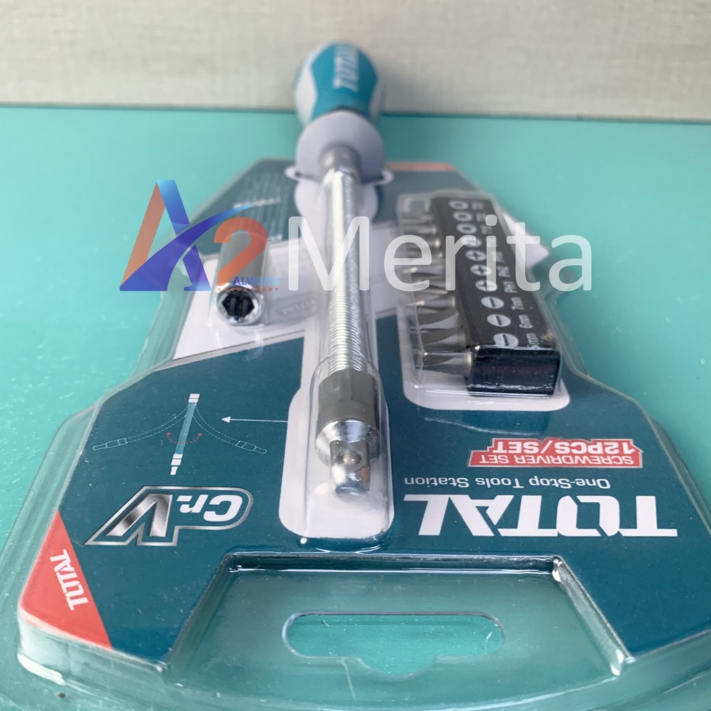 Bộ tuốc nơ vít thay đổi trục linh hoạt 12 chi tiết Total THT250FL1206
