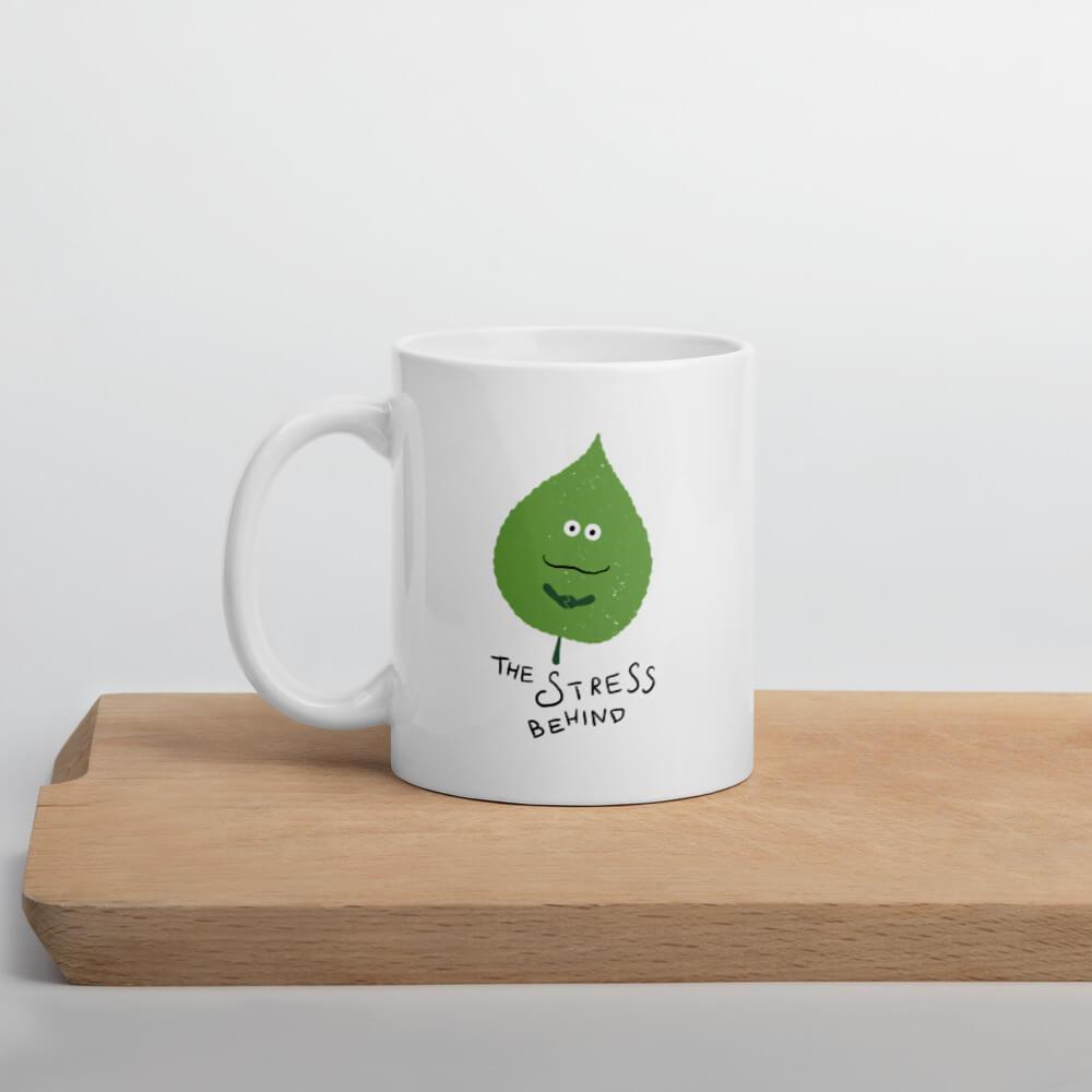 Cốc sứ hình lá dễ thương Leaf the stress behind