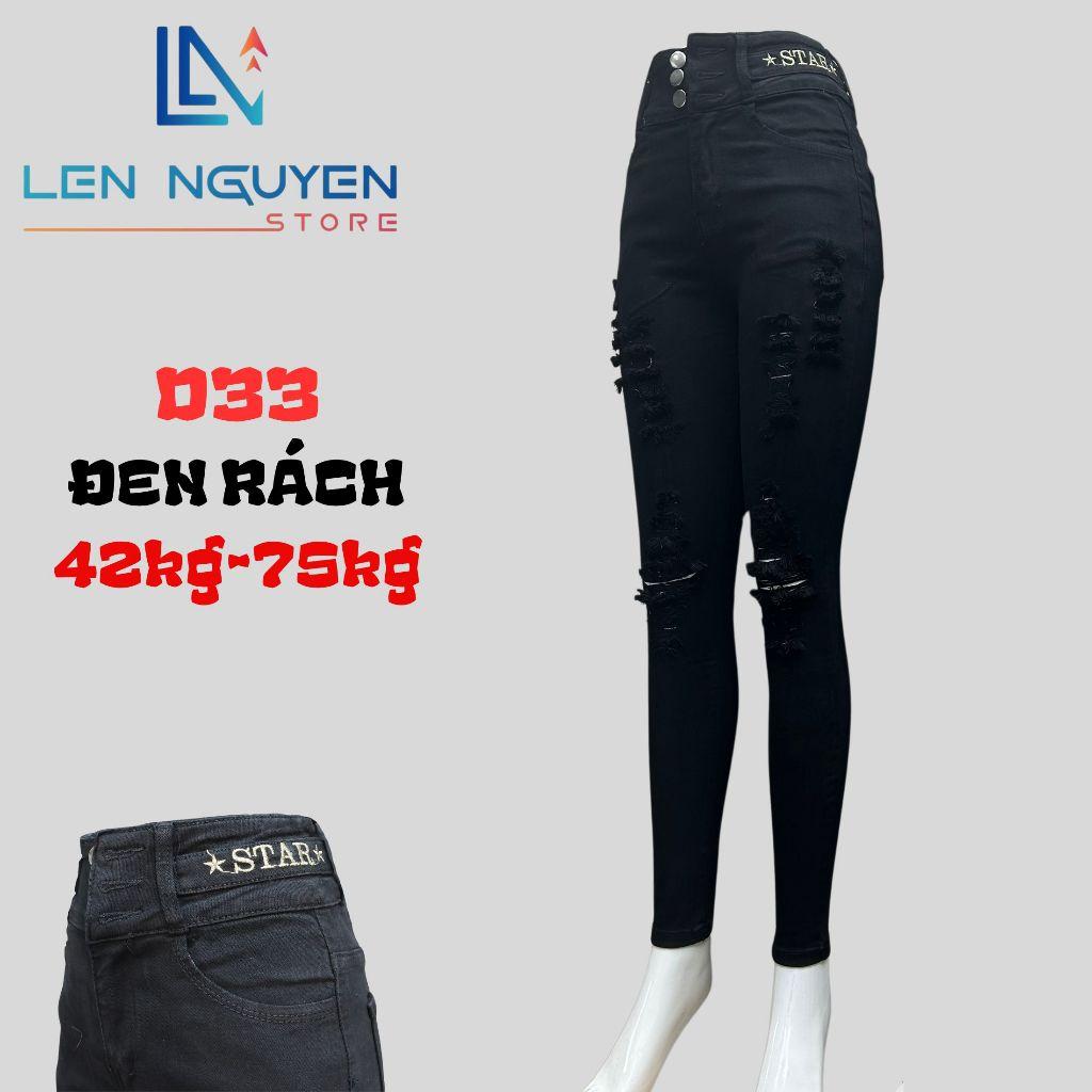 D33_Quần jean nữ, dài, lưng cao, quần bò nữ dáng ôm, quần rin nữ có big size, cho 42kg đến 75kg,LEN NGUYEN STORE - Đen Trơn