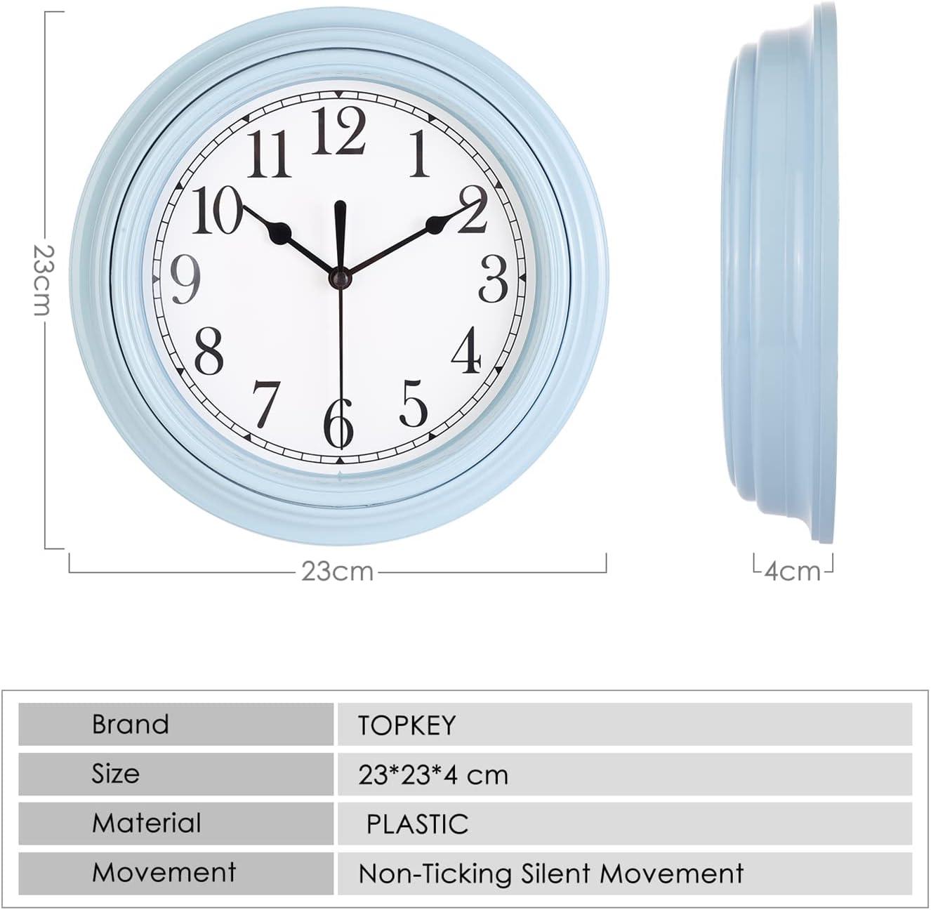 Đồng Hồ Treo Tường Nhà Bếp Im Lặng 9 Inch Retro Không Tích Tắc Trang Trí Phòng Ngủ Văn Phòng - Xanh Nhạt