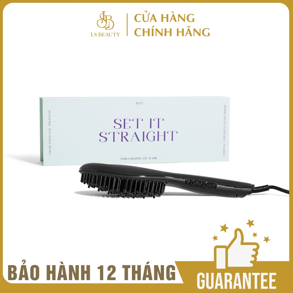 Lược Điện Tạo Kiểu Tóc PYT Thermal Styling Brush - Màu Đen - Có Thể Duỗi Và Làm Phồng Chân Tóc Với Công Nghệ Ion Âm Và Nhiệt Hồng Ngoại Xa