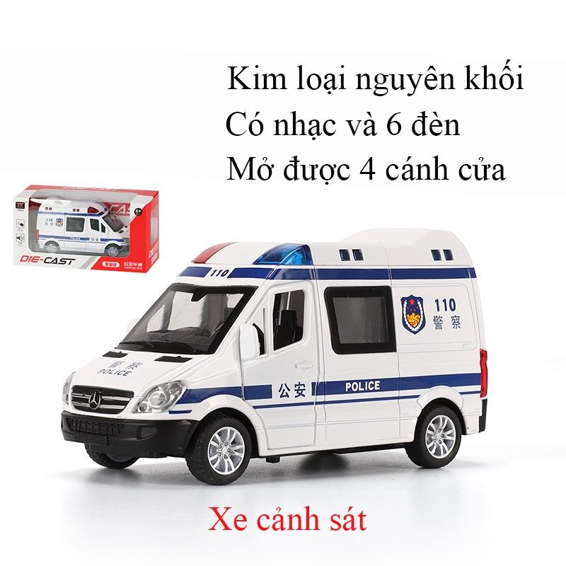 Đồ chơi xe cảnh sát có nhạc và đèn chạy cót mở được tất cả các cảnh cửa hiệu Mercedes Benz