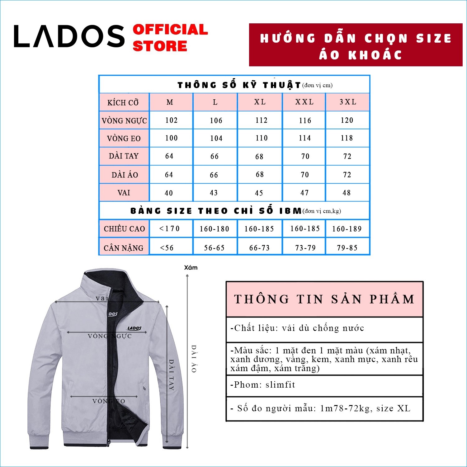 Áo khoác dù 2 mặt 2 lớp chống trượt nước Lados - 2015 form unisex trẻ trung đơn dễ phối