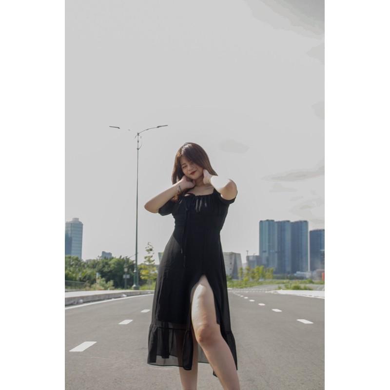 Đầm Plum thiết kế xẻ tà và cổ vuông form bigsize