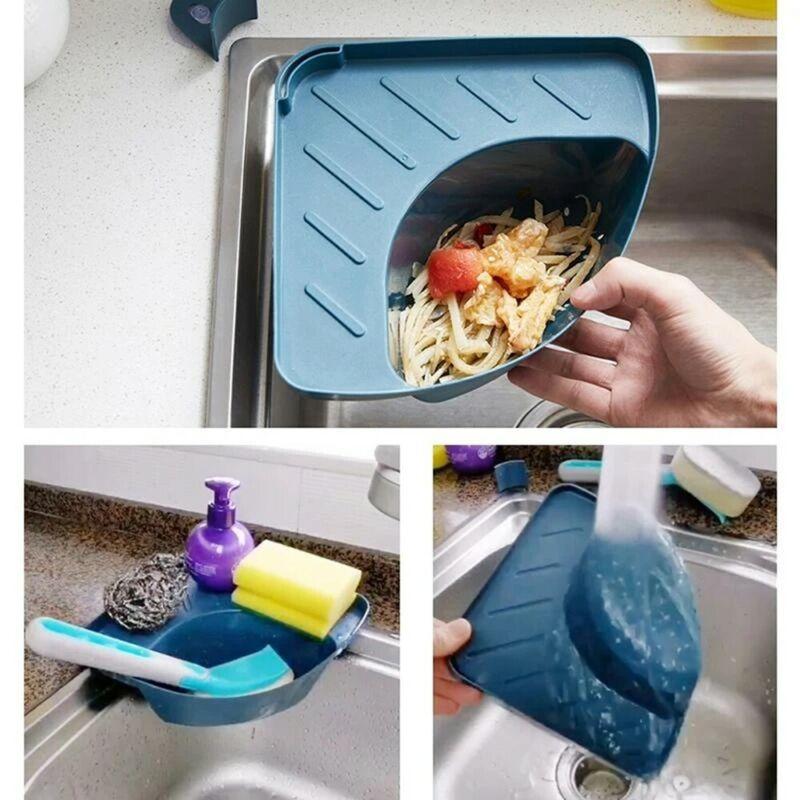 Triangle Sink Drain Basket Sucker Organizer Corner Kitchen Storage Rack Drainers