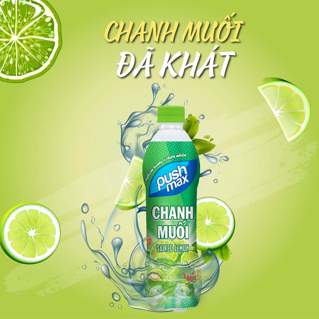 Thùng 24 Chai Nước Trái Cây Chanh muối Pushmax (350ml x 24 Chai) [DATE 16.04.24]