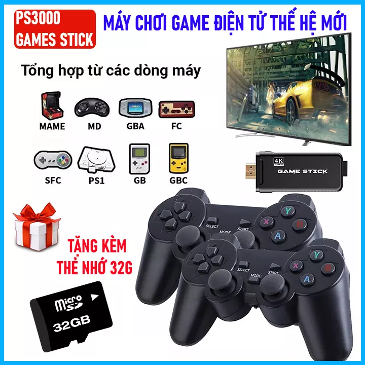 Bộ Game Stick 4K HDMI - Máy Chơi Game Điện Tử 4 Nút Cầm Tay Không Dây HDMI PS3000 + Hơn 3500 game