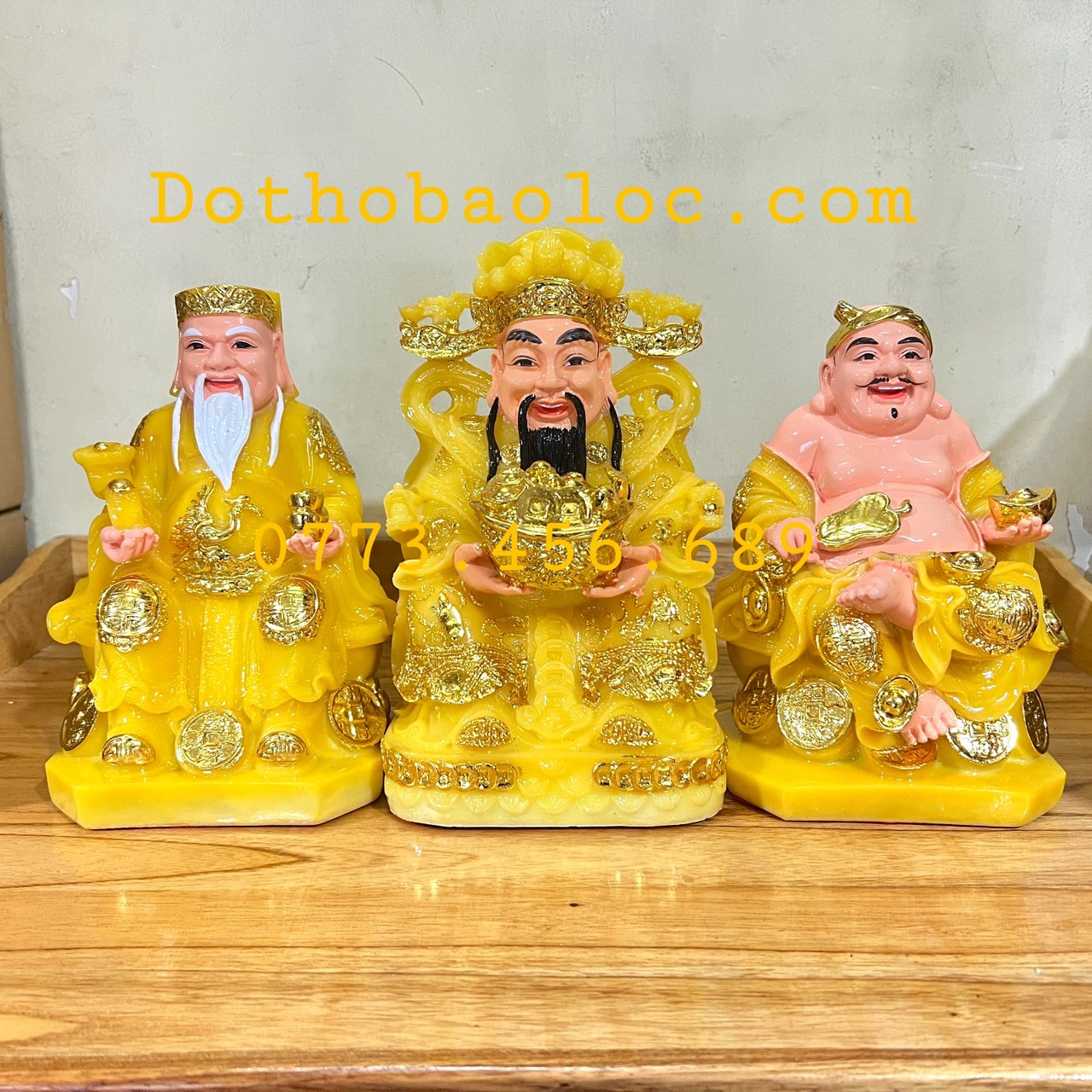 Combo 1 tượng thần tài thổ địa và tượng thần tiên đá Việt Nam - Vàng