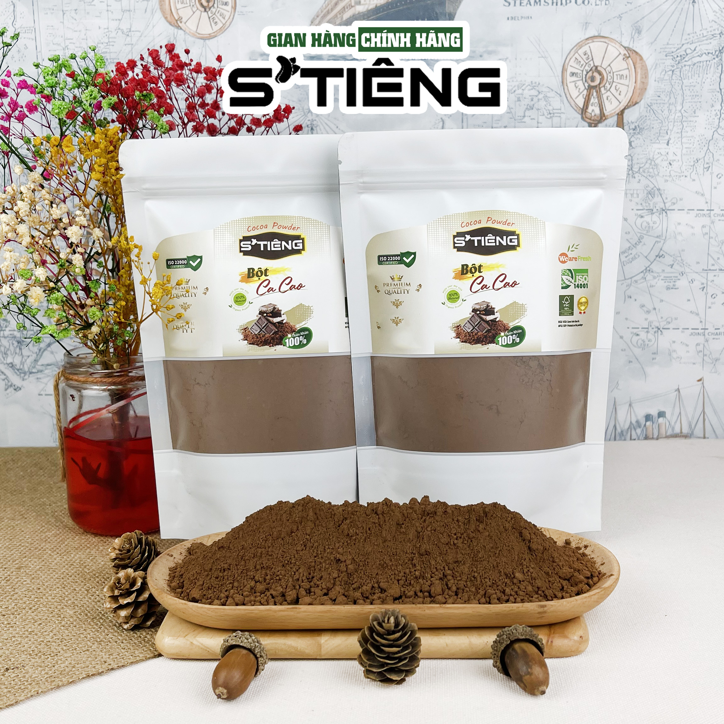 500Gr Bột CACAO Nguyên Chất Cao Cấp S'TIÊNG Túi