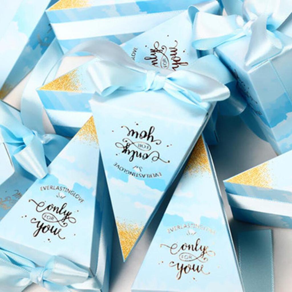 10 Pieces Triangle Design Candy Boxes Gift Boxes Wedding Favors Blue