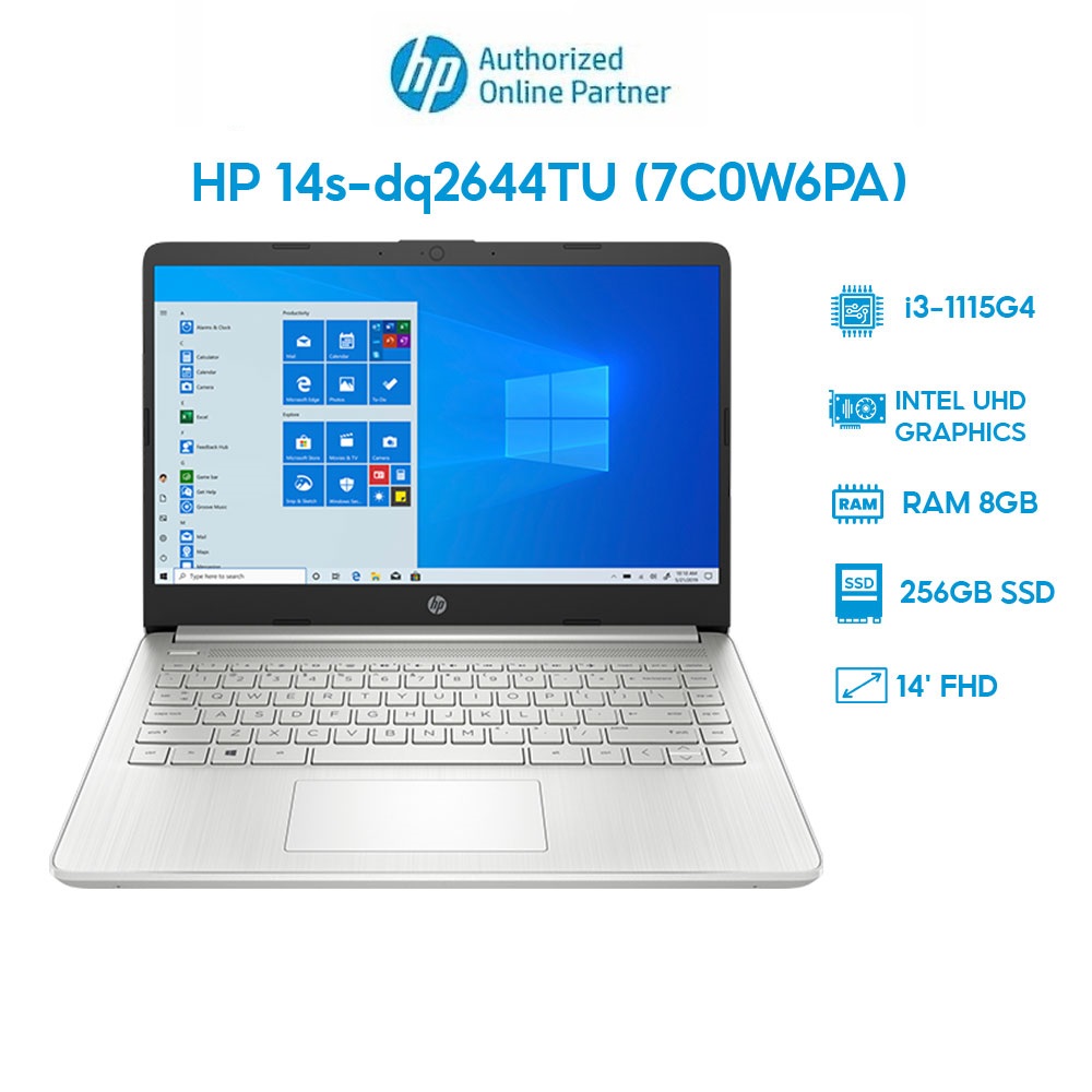 Laptop HP 14s-dq2644TU 7C0W6PA (i3-1115G4 | 8GB | 256GB | Intel UHD Graphics | 14' FHD | Win 11) Hàng chính hãng