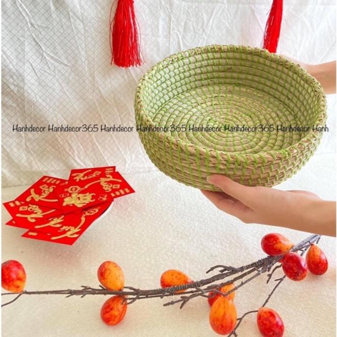 Khay mây  HANHDECOR đa dạng mẫu mã có tay cầm đủ kích thước (Basket Rattan Woven Storage Tray with Handle)