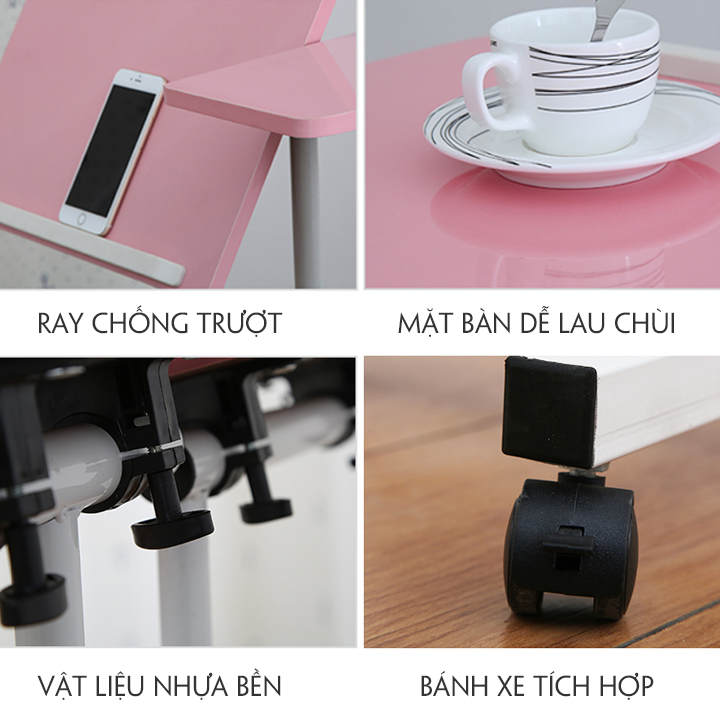 Bàn máy tính laptop đa năng có bánh xe di chuyển, Bàn làm việc di động thông minh, gấp gọn chỉnh chiều cao