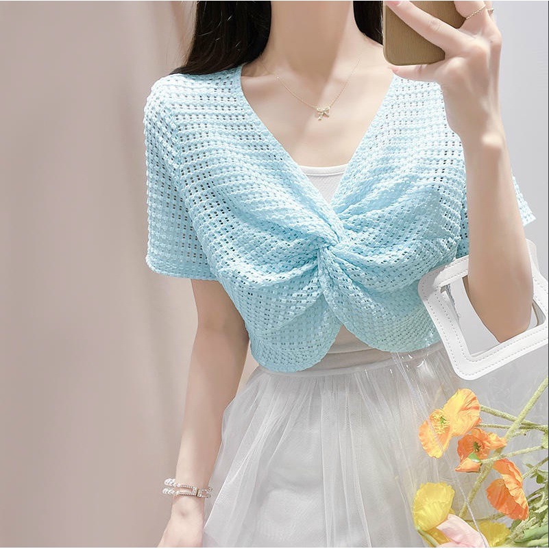 (ảnh thật) Áo Khoác Len Lưới mỏng phong cách Hàn quốc cardigan dáng ngắn C6868