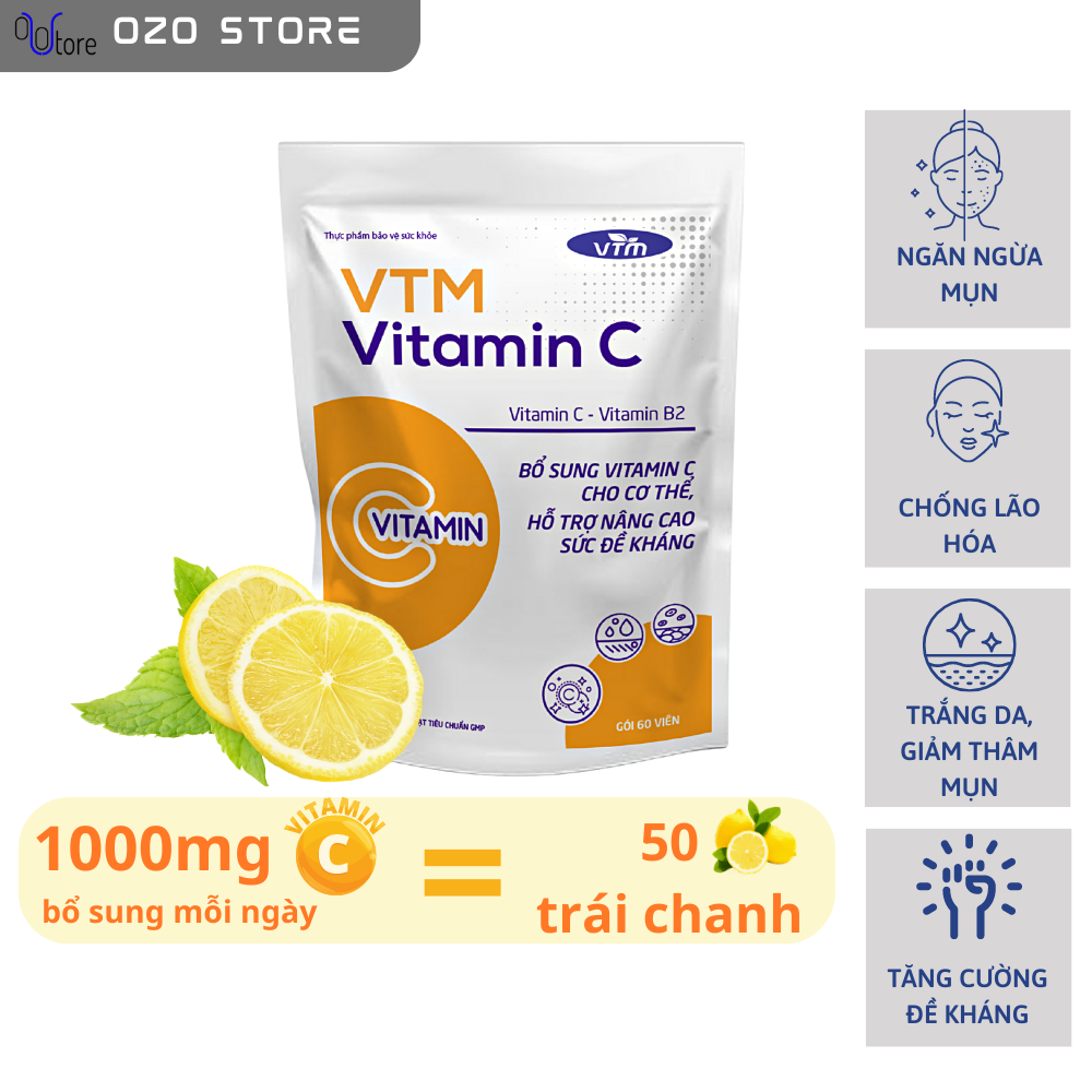 Viên uống Feelex VTM Vitamin C bổ sung vitamin C, sáng da, mờ thâm, tăng cường đề kháng - gói 60 viên