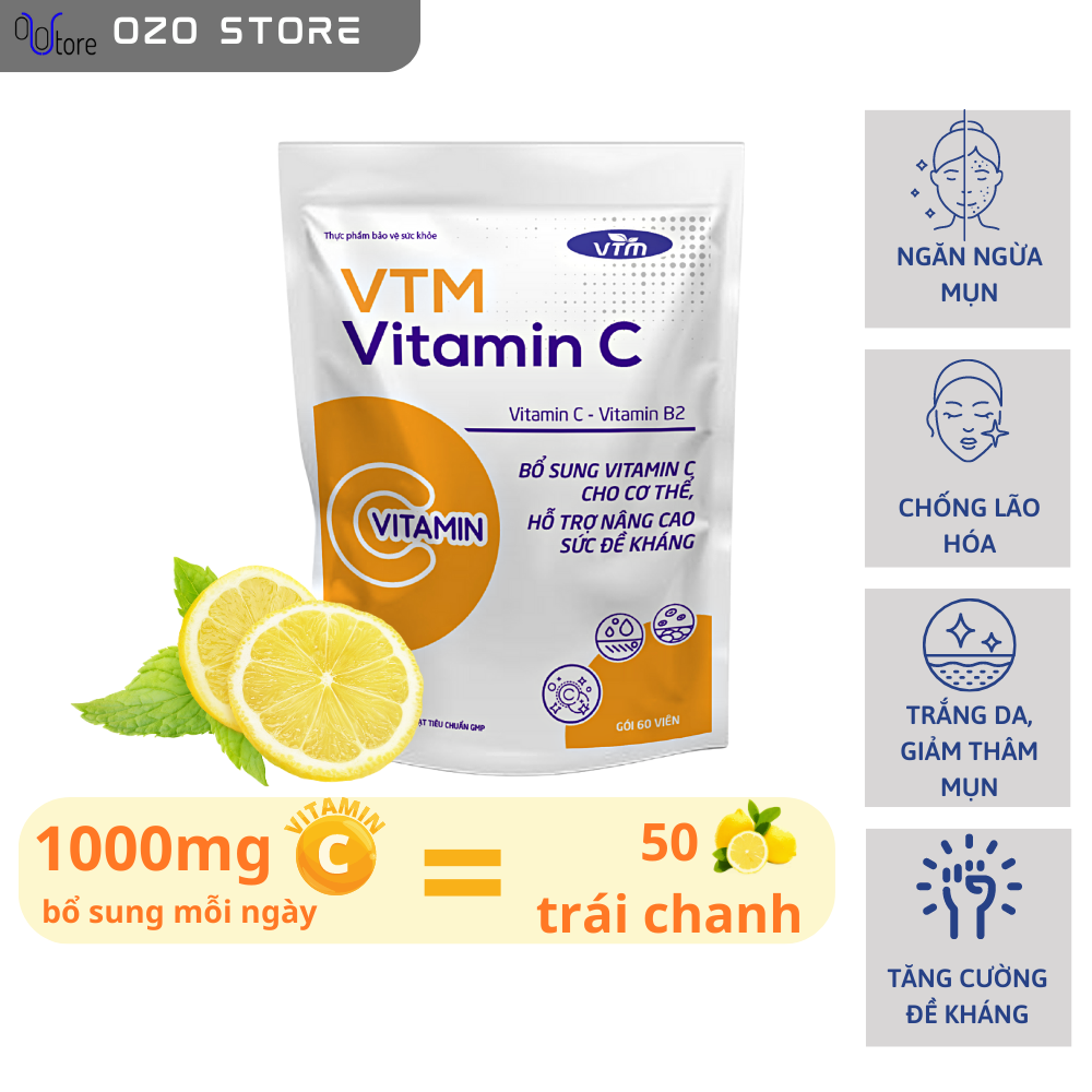 Viên uống Feelex VTM Vitamin C bổ sung vitamin C, sáng da, mờ thâm, tăng cường đề kháng - gói 60 viên(30 ngày)