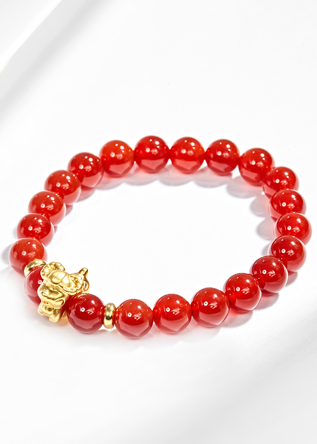 Vòng Tay Đá Mã Não Đỏ Charm Tuổi Mùi Bạc Mạ Vàng 24K