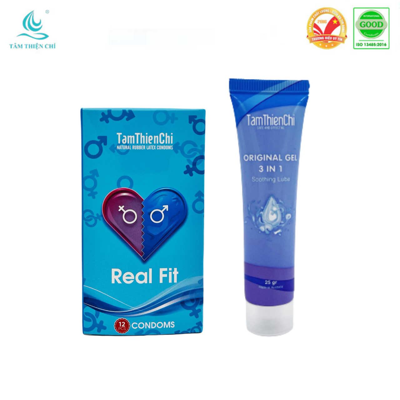 Gel bôi trơn Tâm Thiện Chí 25g và Bao cao su TTC Real Fit size nhỏ hộp 12 cái