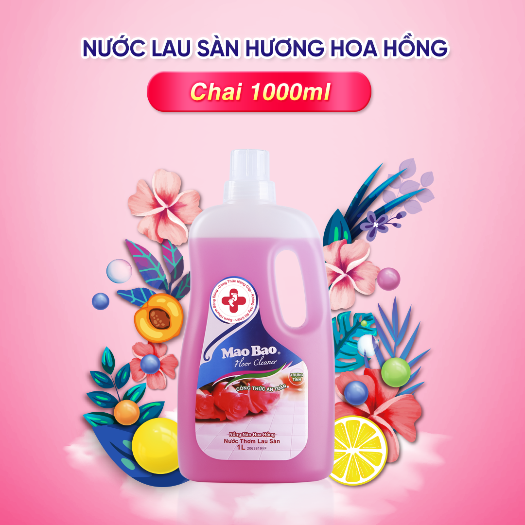 Nước Lau Sàn Diệt Khuẩn Mao Bao Hương Hoa Hồng chai 1000ml