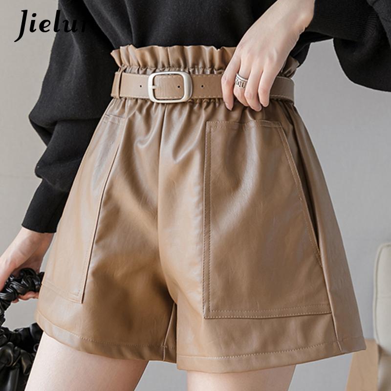Jielur PU Nữ Thu Đông Quần Short Ôm Cao Cấp Bền Màu Quần Shorts Nữ Sang Trọng Hàn Quốc Dây Da Ngắn Quần S-XL