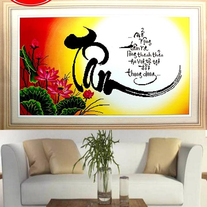 Tranh thêu chữ tâm hoa sen 53407 - kích thước: 78 * 52cm.