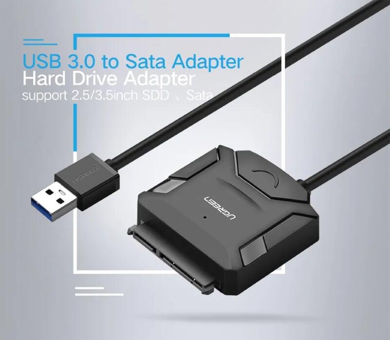 Ugreen UG20215CR108TK 25CM màu Đen Bộ chuyển đổi USB 2.0 sang SATA ổ cứng hỗ trợ nguồn - HÀNG CHÍNH HÃNG