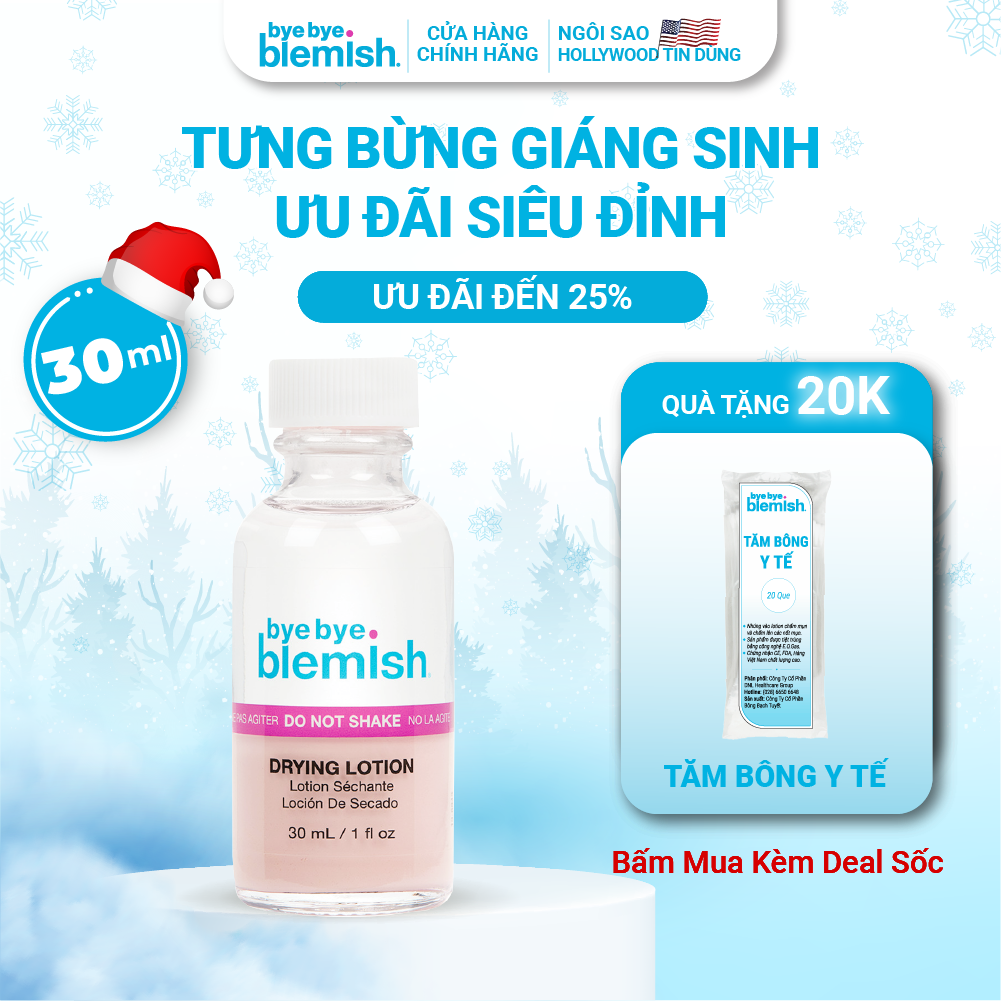 Chấm Mụn Giảm Mụn Nhanh Sau 1 Đêm Dành Cho Mụn Trắng, Sưng Đỏ Bye Bye Blemish Original Drying Lotion 30ml