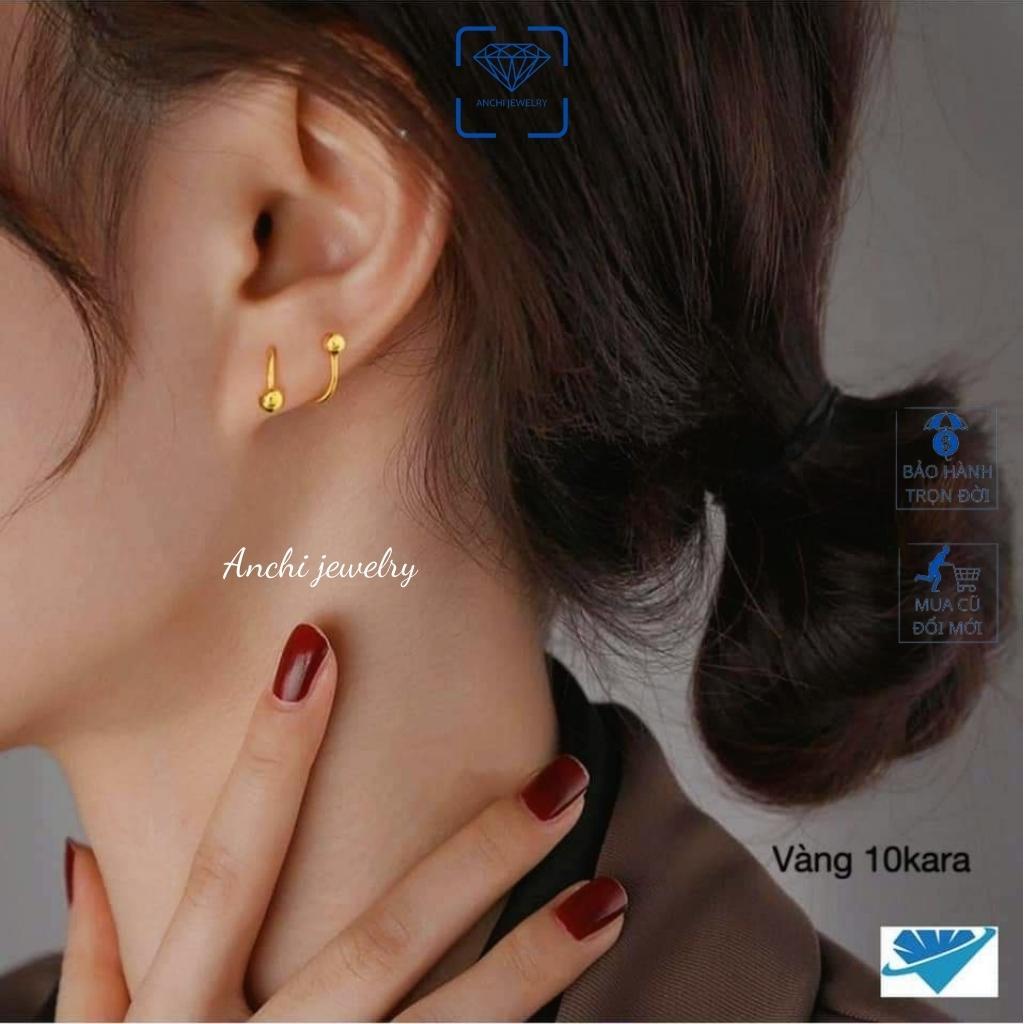 Khuyên tai xoắn ốc 2 vòng lò xo đầu bi tròn, bông tai ôm vành tai nam nữ unisex vàng hiphop, Anchi jewelry