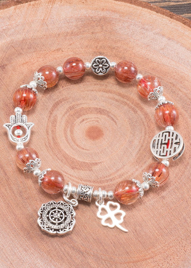 Vòng Tay Đá Thạch Anh Tóc Đỏ Đồng Trục Phối Charm Bạc Ngọc Quý Gemstones