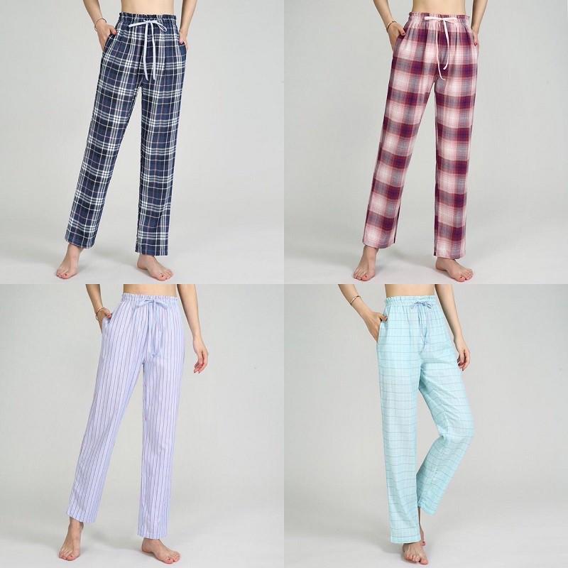 Quần mặc nhà cotton dáng suông kẻ sọc