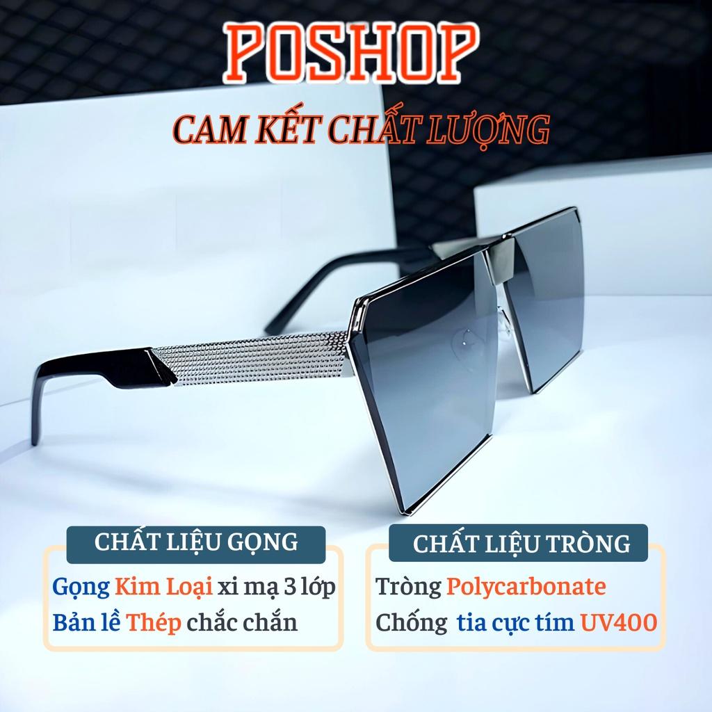 Mắt kính mát nam nữ POSHOP gọng kim loại thiết kế kiểu vuông thời trang dễ đeo chống tia cực tím uv400 VPHANG