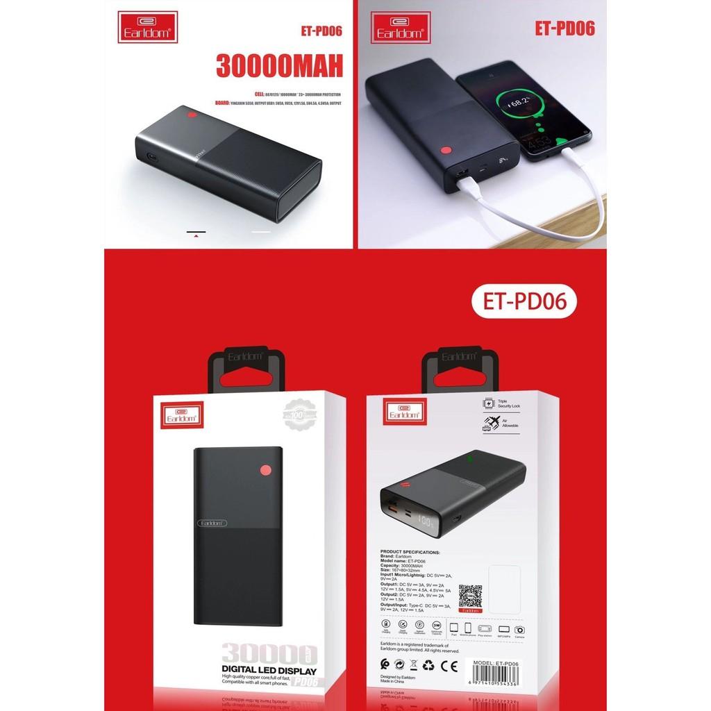 Bộ sạc dự phòng 30000mAh Earldom PD-06 Hỗ trợ sạc nhanh Hàng Chính Hãng