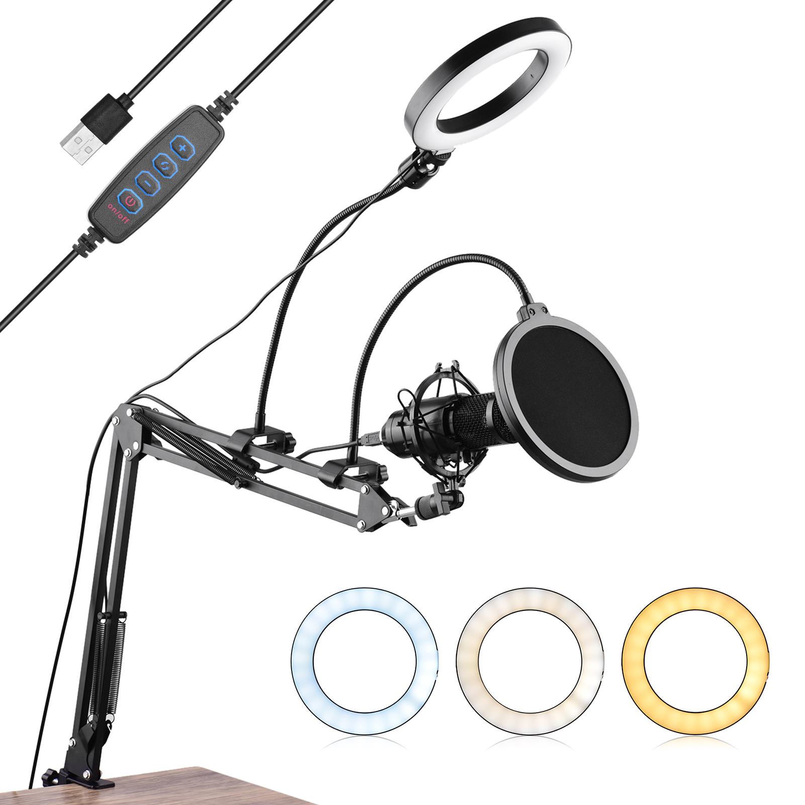 Bộ đèn vòng cho micrô video 6,3 inch / 16cm với bộ lọc pop khớp nối Micropone Shock