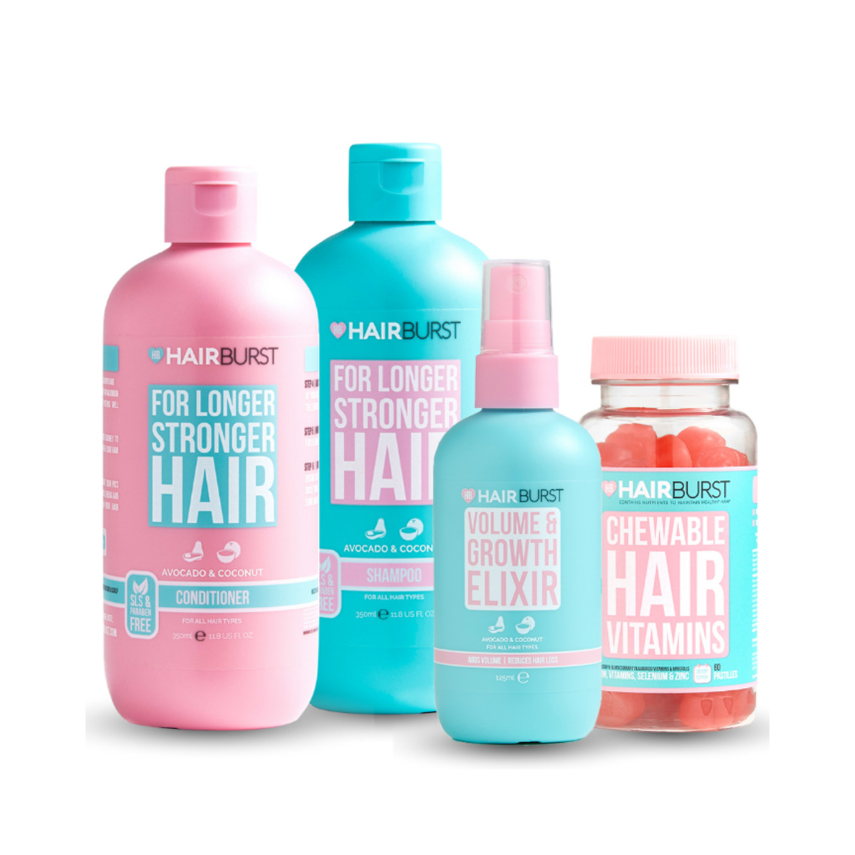 Combo Chăm sóc toàn diện HAIRBURST Dầu gội xả 350ml/chai + Xịt tóc 125ml + Kẹo dẻo 60 Viên