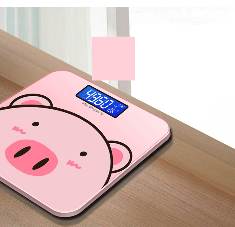 Cân sức khỏe điện tử Heo Hồng - Màn LCD - Pin AAA