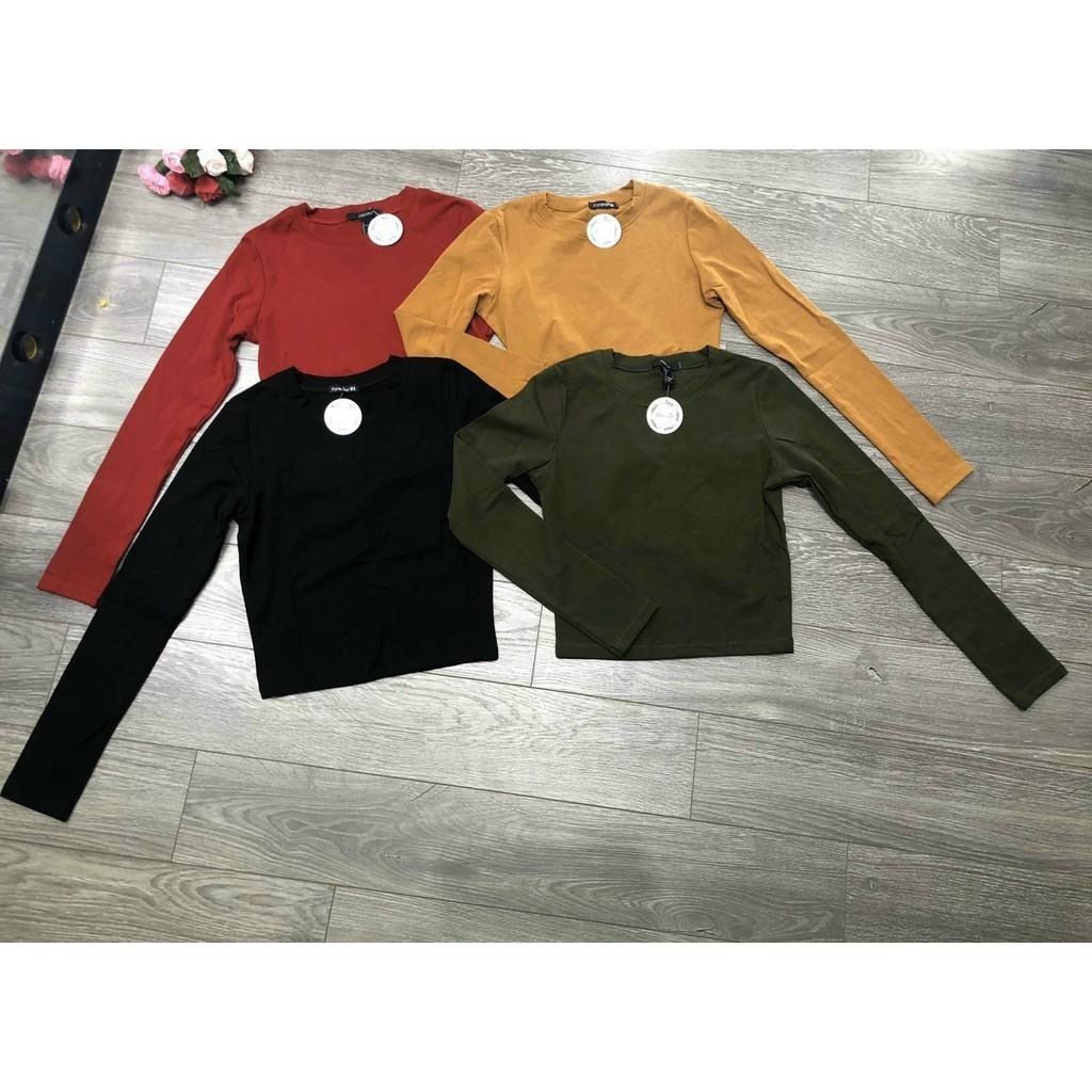 Áo croptop tay dài Basic JOY BABE❤️ thun nhập cao cấp tôn dáng co giãn 4 chiều áo kiểu nữ trắng đen trơn crop CROD 1 -2E