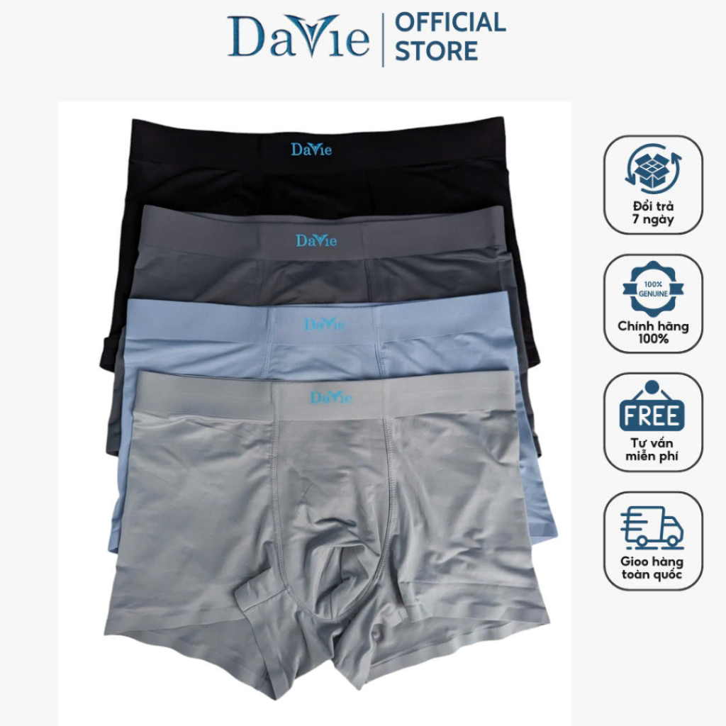 Quần Lót Nam Boxer Thương Hiệu Davie Cao Cấp Mã Dvlx002 Không Đường Viền, Co Giãn Tốt