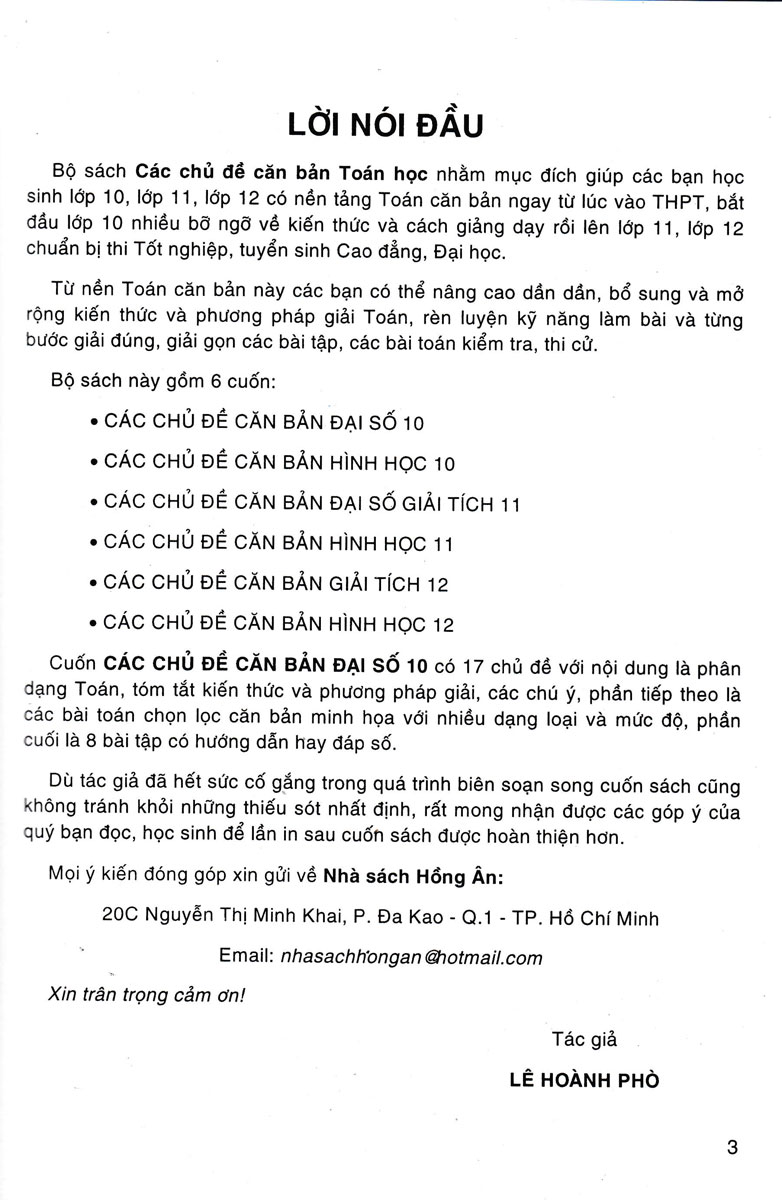 Phương Pháp Giải Các Chủ Đề Căn Bản Đại Số 10 (Biên Soạn Theo Chương Trình GDPT Mới)  - HA