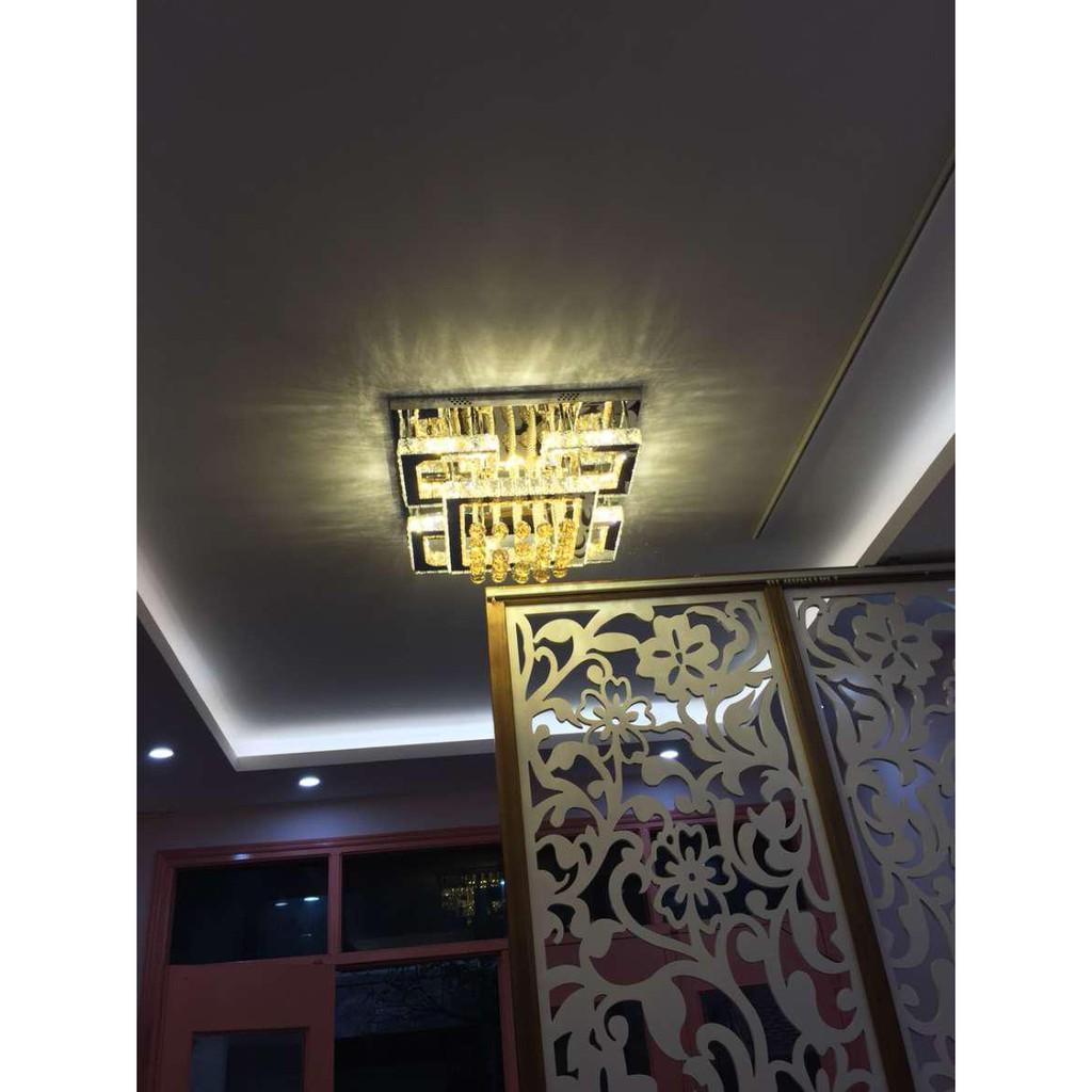 Đèn mâm pha lê vuông 411B , đèn trang trí phòng khách, ánh sáng 3 chế độ, phi 600mm Đèn có điều khiển từ xa