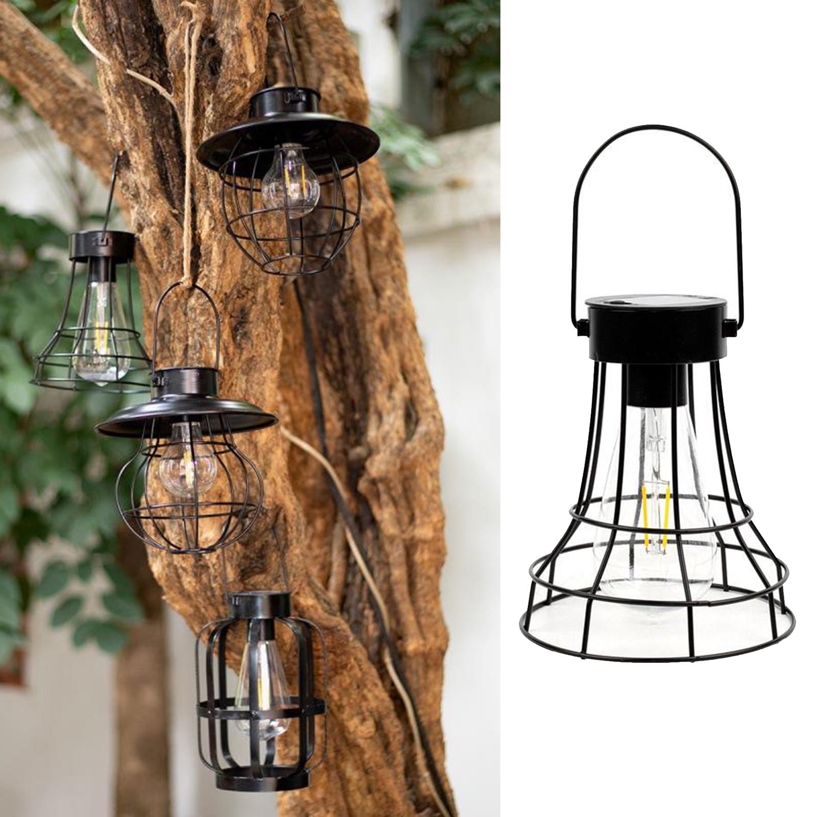 Hanging Solar Lights Lantern Lamp with Hook Ring, Metal Waterproof Bulb Lights for Garden Outdoor Pathway