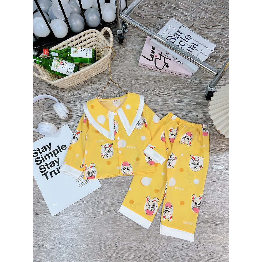 Đồ bộ ngủ bé gái, bộ pijama dài tay cho bé gái size 10-18kg chất lụa hàn mềm mát